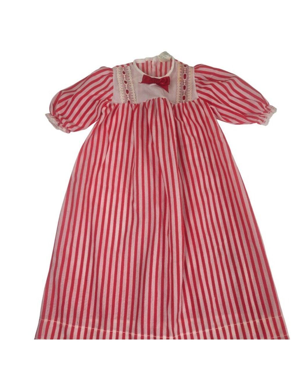 Vintage 70s Red White Striped Baby Girls NB Acrylic Nightgown Isaacson Carrico